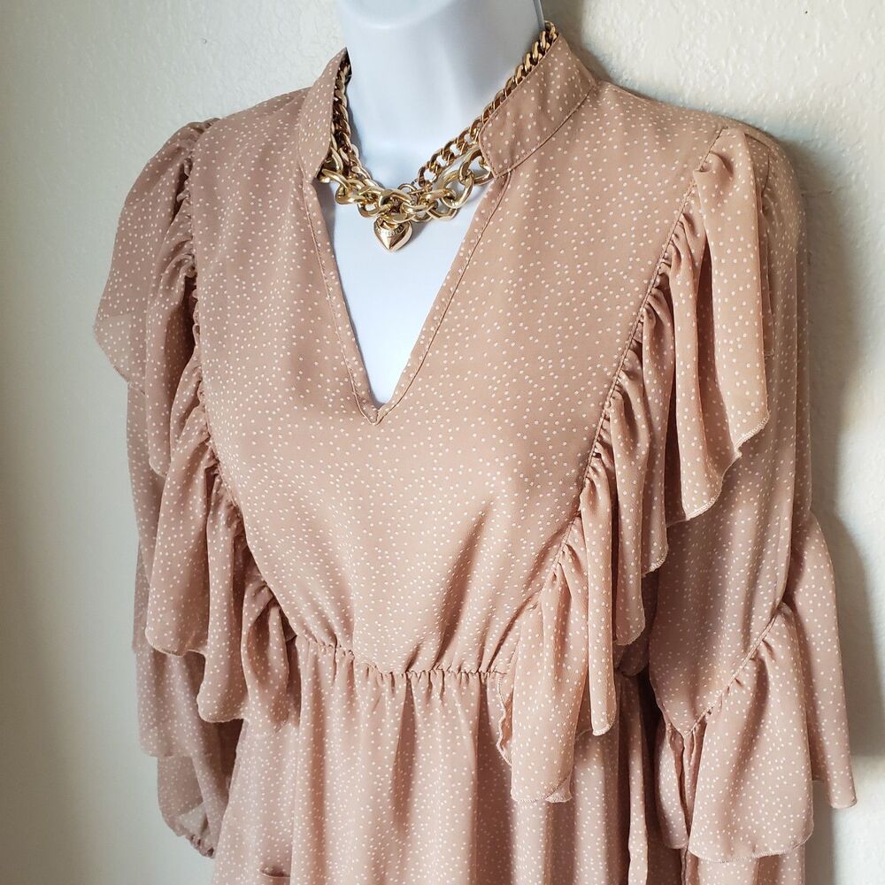 Flowing Ruffle V-Neck Chiffon Dress - Picture 2 of 6